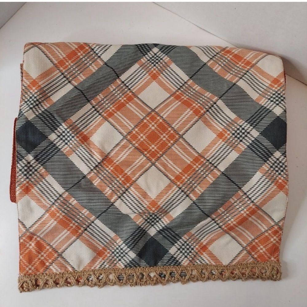 Autumn Thanksgiving Reversible Embroidered Plaid Table Runner - Picture 8 of 8